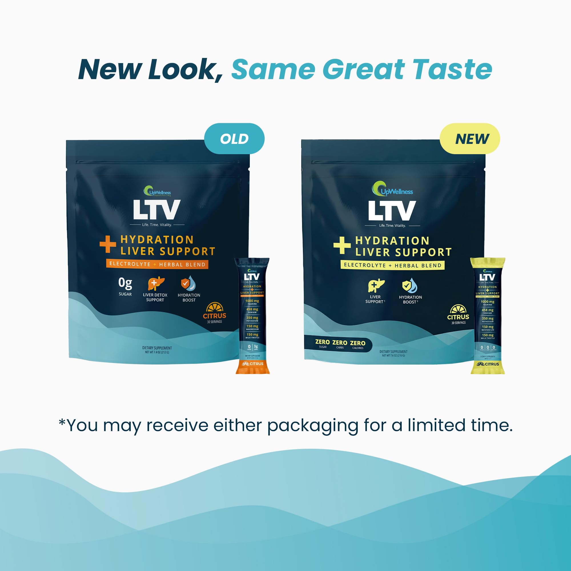 UpWellness LTV en mesa con fruta cítrica, sabor agradable y consumo diario