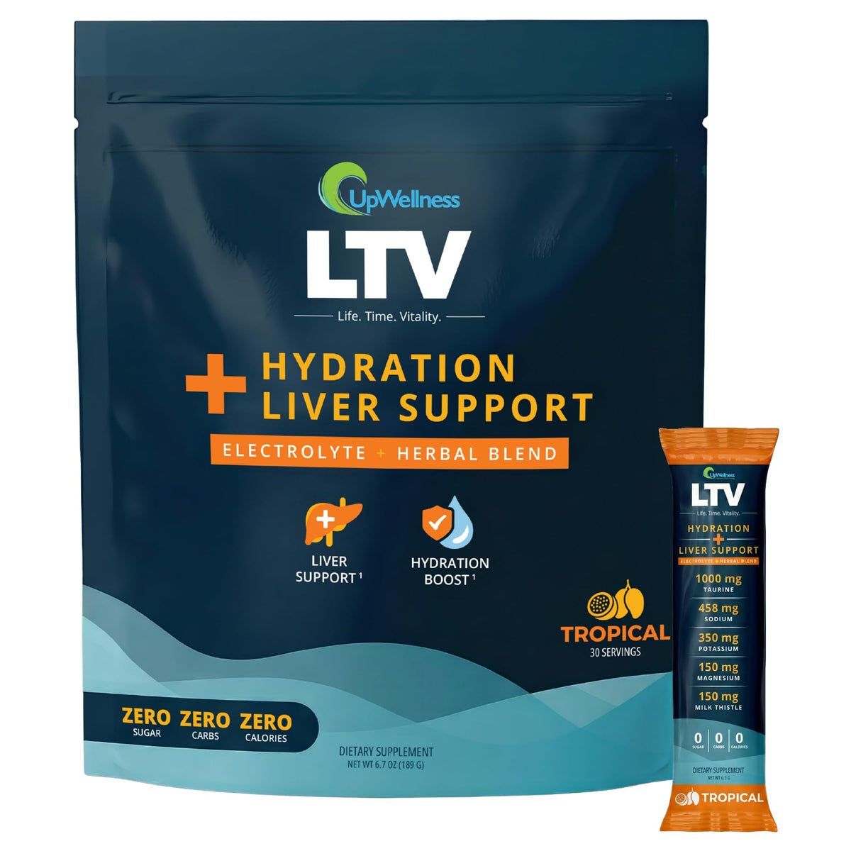 UpWellness LTV frente del empaque mostrando caja y marca, fácil identificación