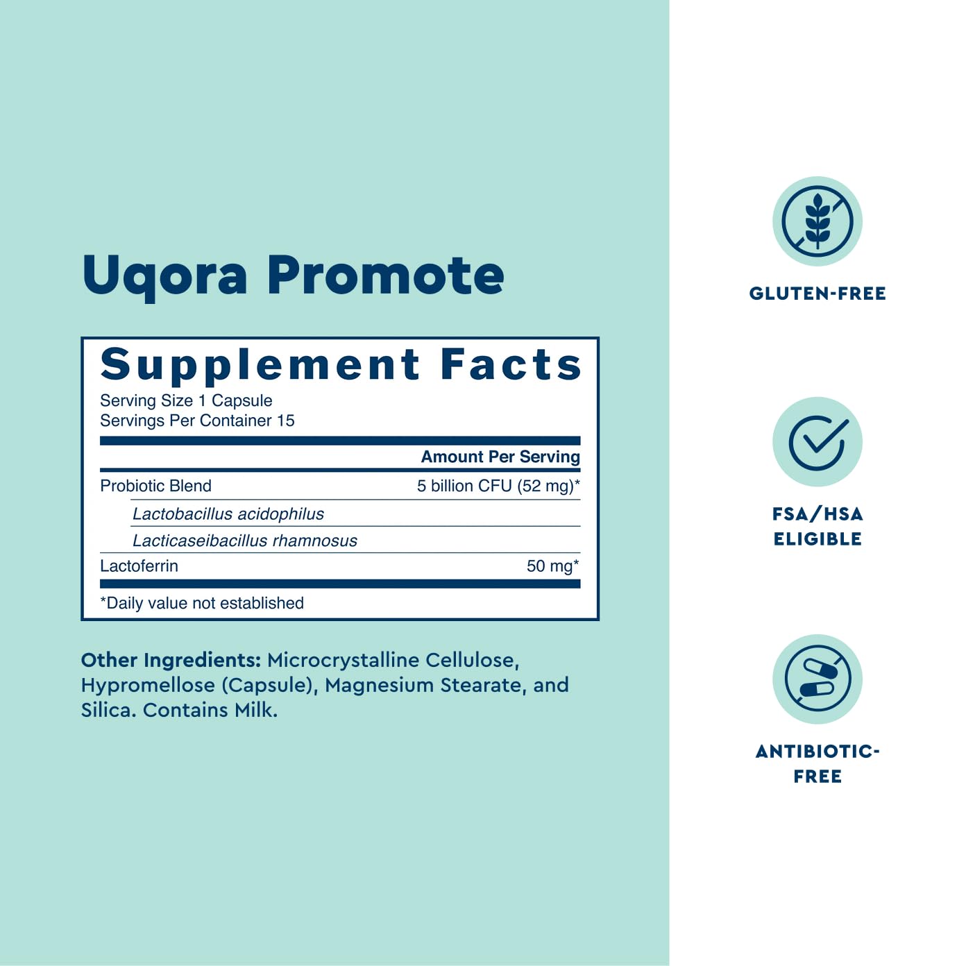 Uqora Promote frasco abierto con cápsulas para visualización del contenido