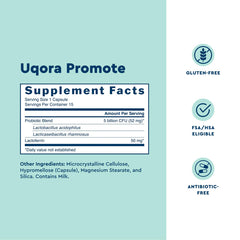Uqora Promote frasco abierto con cápsulas para visualización del contenido