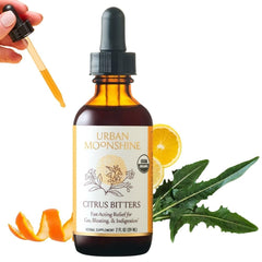 Urban Moonshine frente del empaque mostrando el frasco y beneficios digestivos