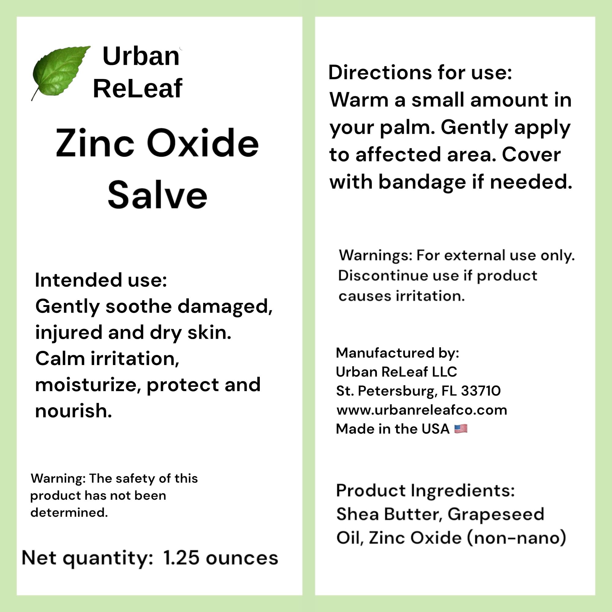 Urban ReLeaf etiqueta con ingredientes claros y calidad hecha en USA