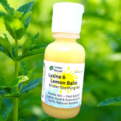 Urban ReLeaf ingredientes en frasco destacando melissa y l-lisina calmantes