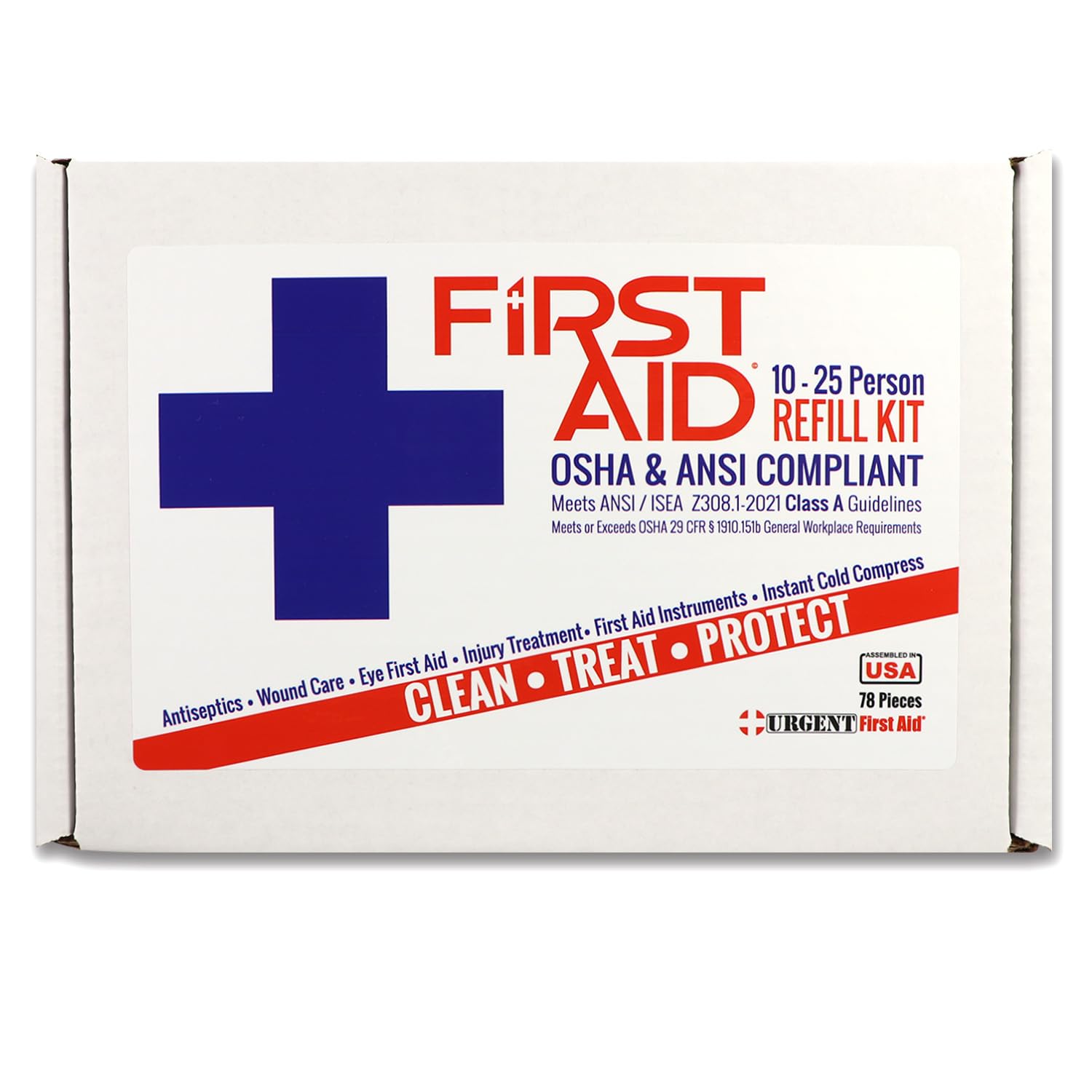 Urgent First Aid empaque con etiqueta ANSI clara para cumplimiento rápido