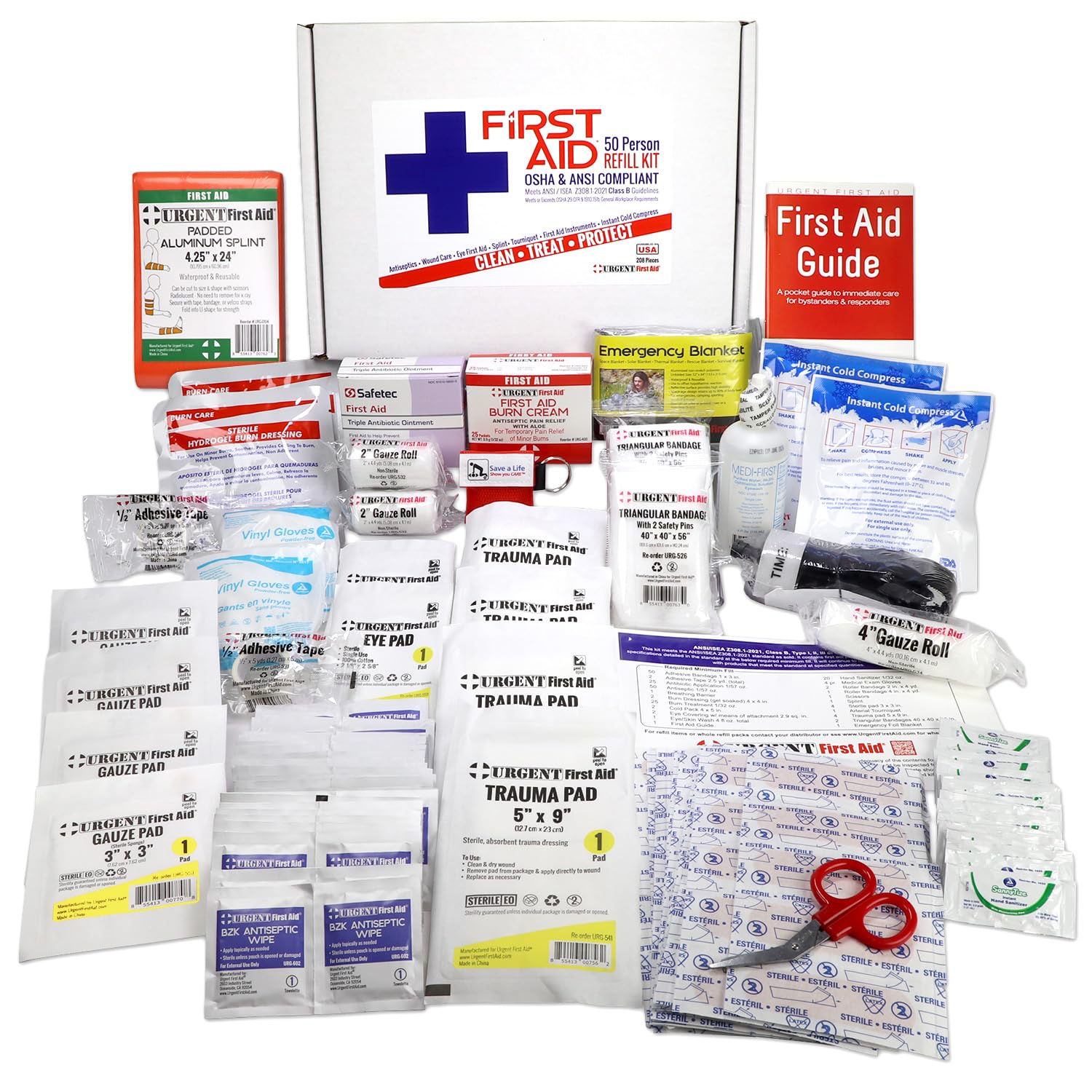Urgent First Aid frente del empaque con cumplimiento ANSI, visual claro del set