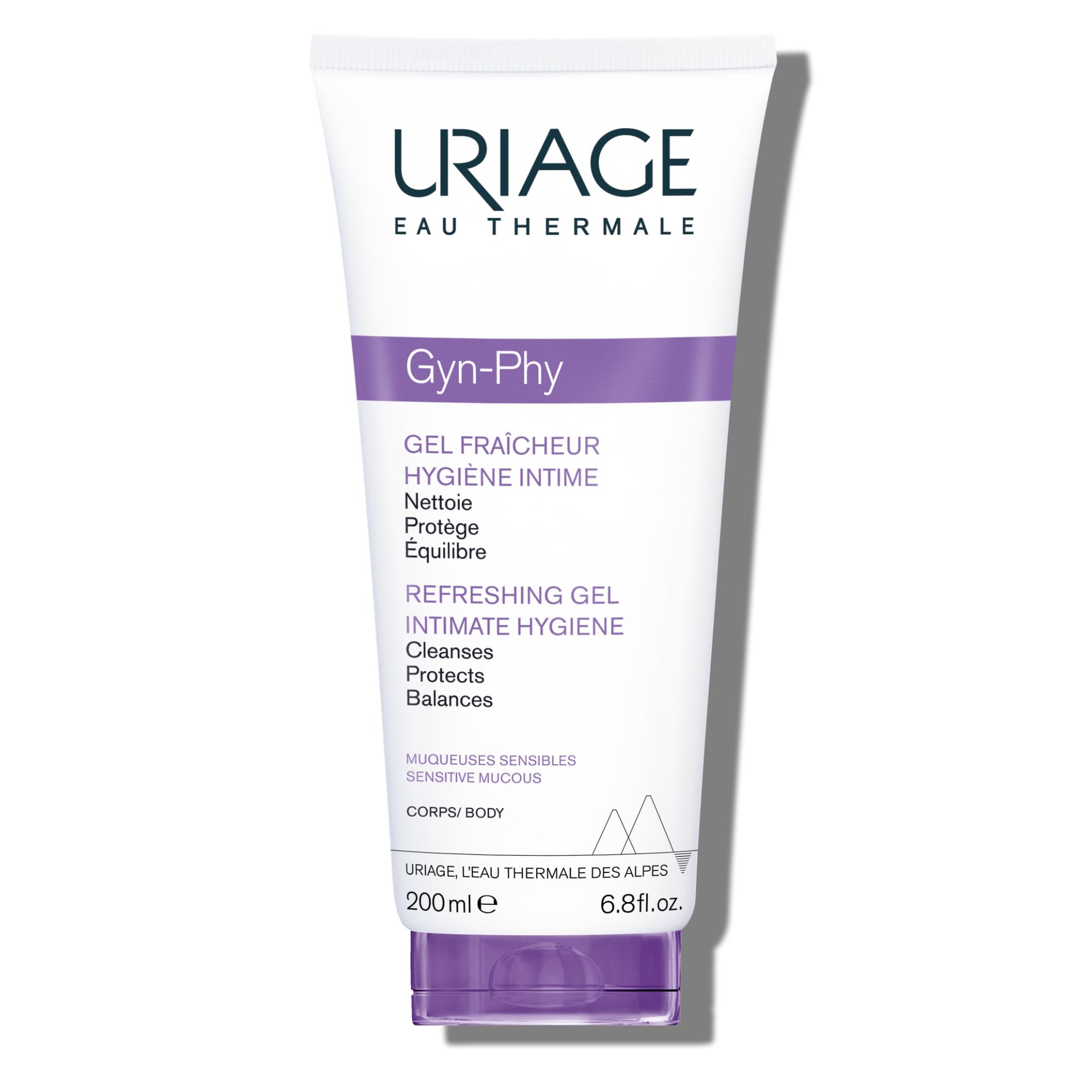 Uriage Gyn-Phy frente del envase mostrando diseño y beneficio de limpieza suave
