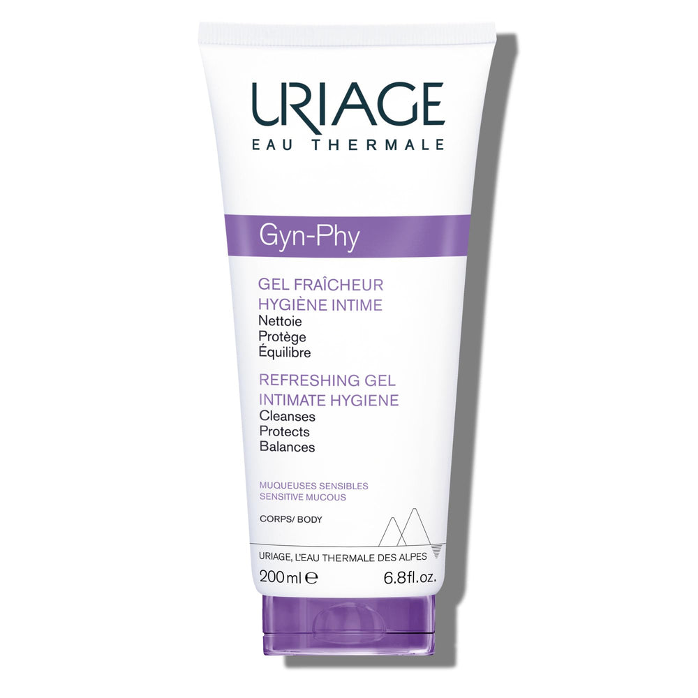 Uriage Gyn-Phy frente del envase mostrando diseño y beneficio de limpieza suave