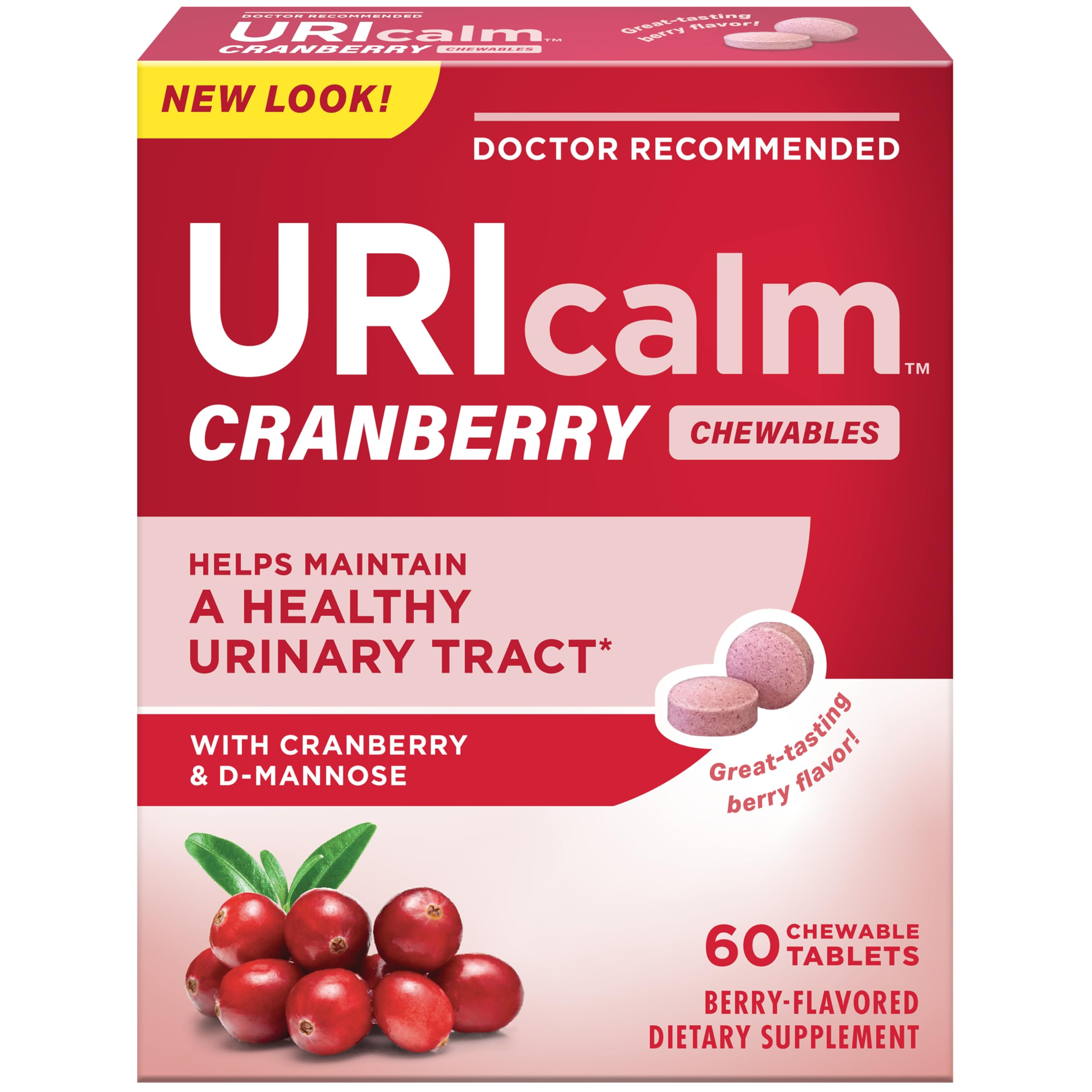 Uricalm frasco frontal mostrando 60 masticables y conveniencia diaria