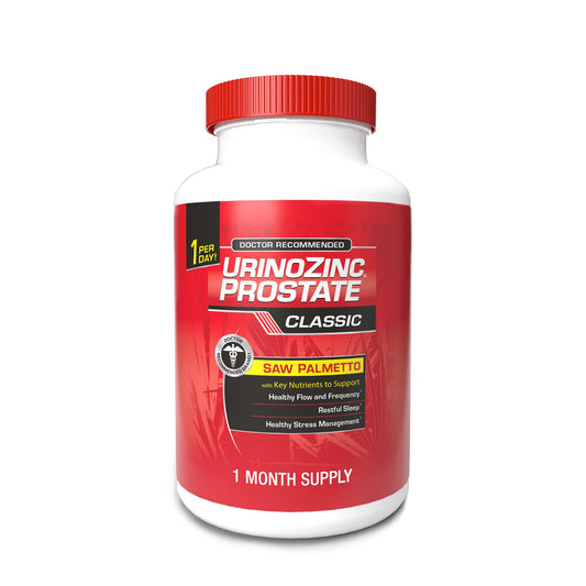 Urinozinc envase frontal mostrando diseño y beneficio de apoyo prostático