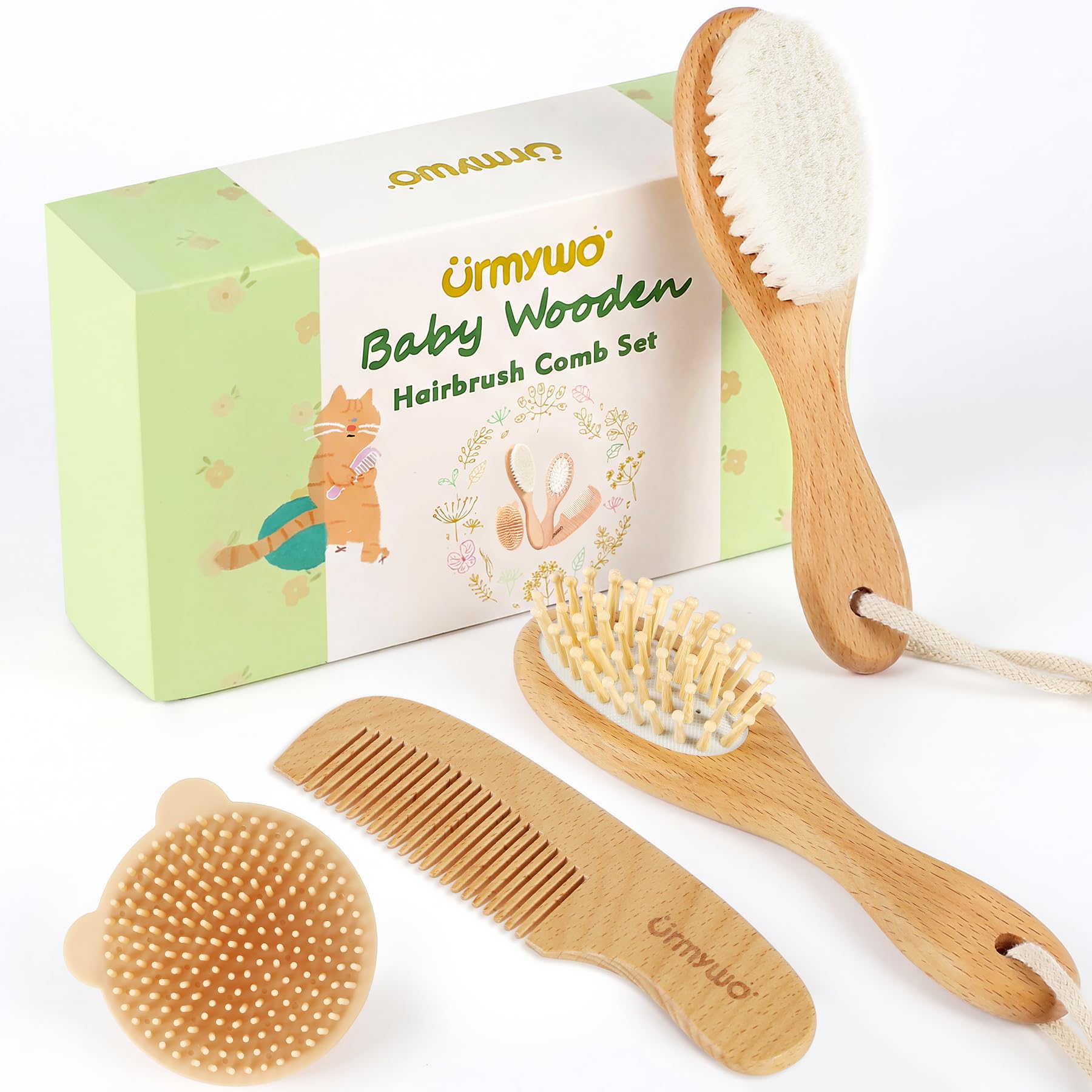 URMYWO cepillo frontal de madera con cerdas suaves para peinar sin irritar