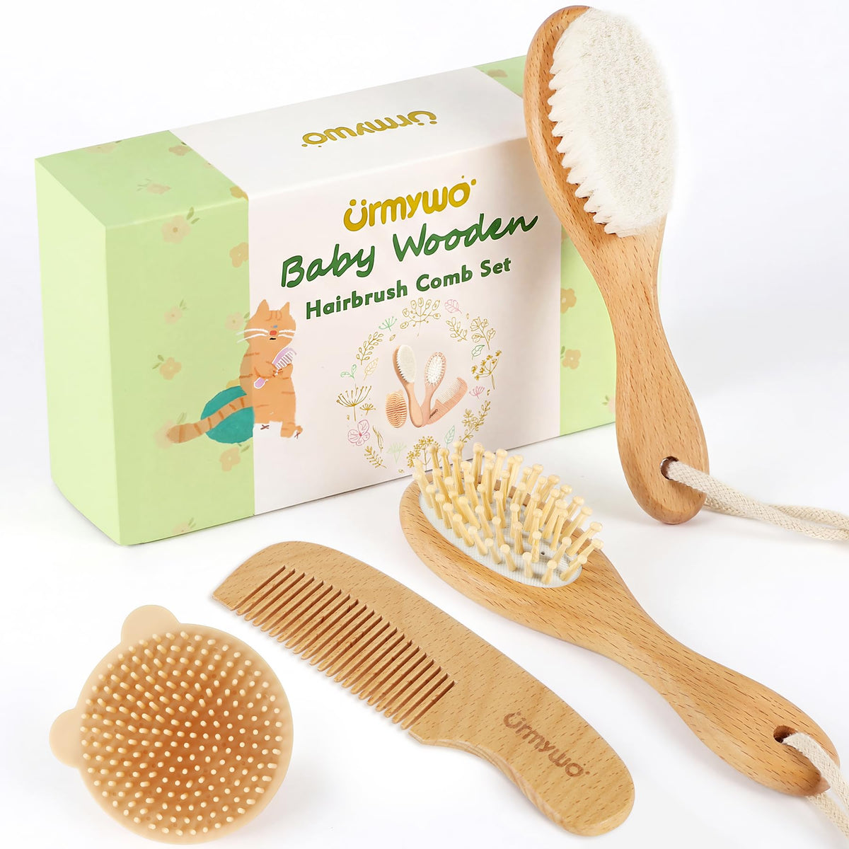URMYWO cepillo frontal de madera con cerdas suaves para peinar sin irritar