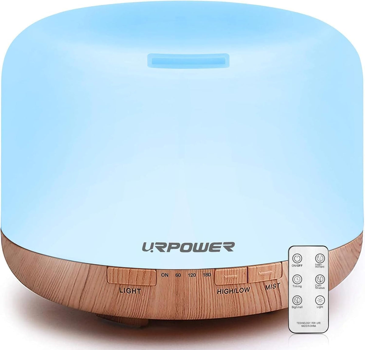 URPOWER vista frontal del difusor 500ml mostrando diseño compacto y función 3 en 1