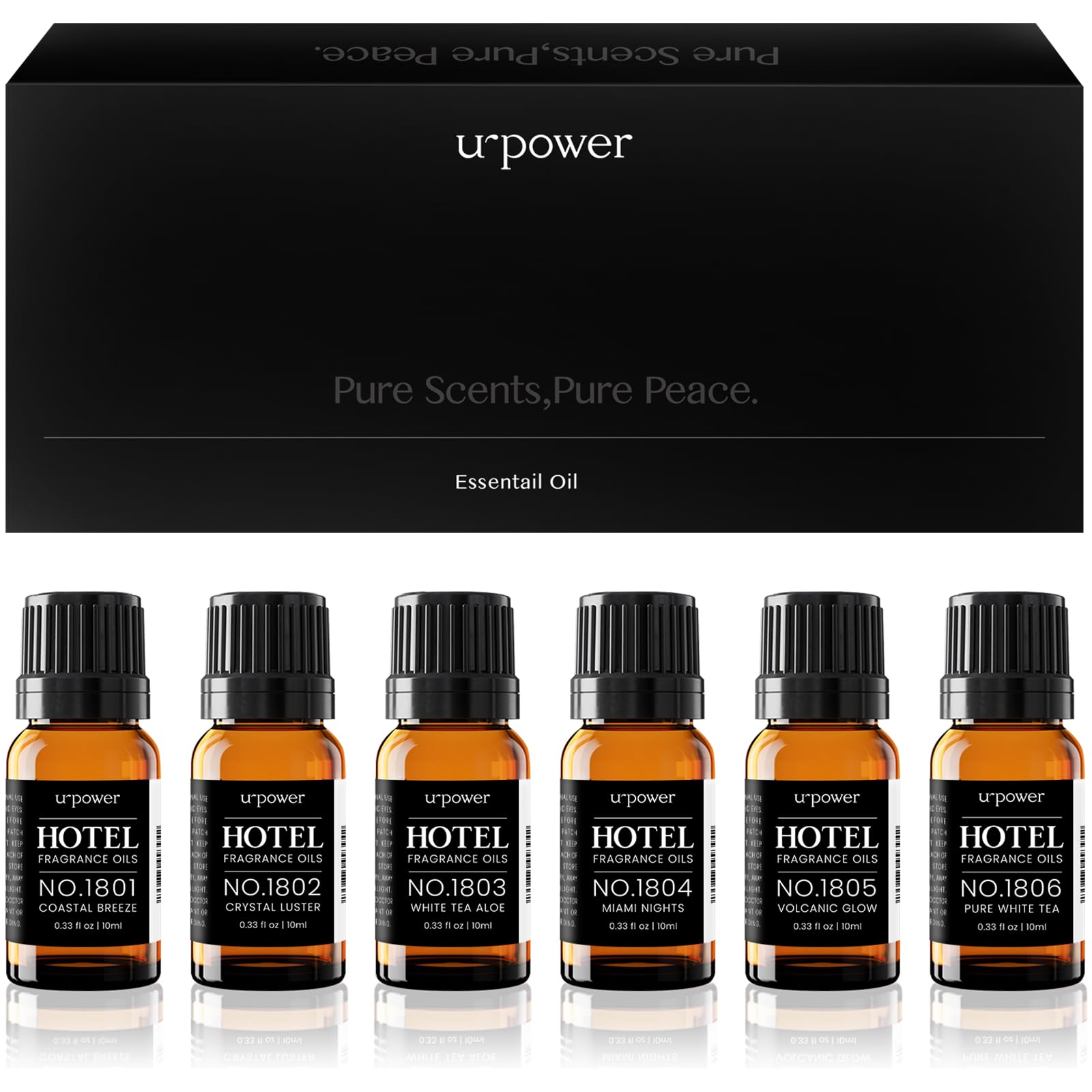 URPOWER vista frontal del set mostrando seis botellas, aporta lujo inmediato