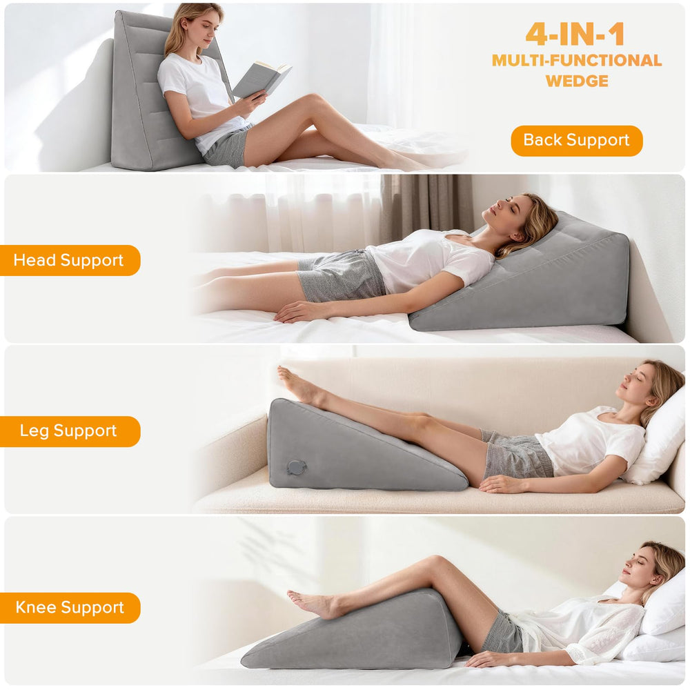 USHMA cuña inflada sobre cama que facilita postura cómoda para descansar