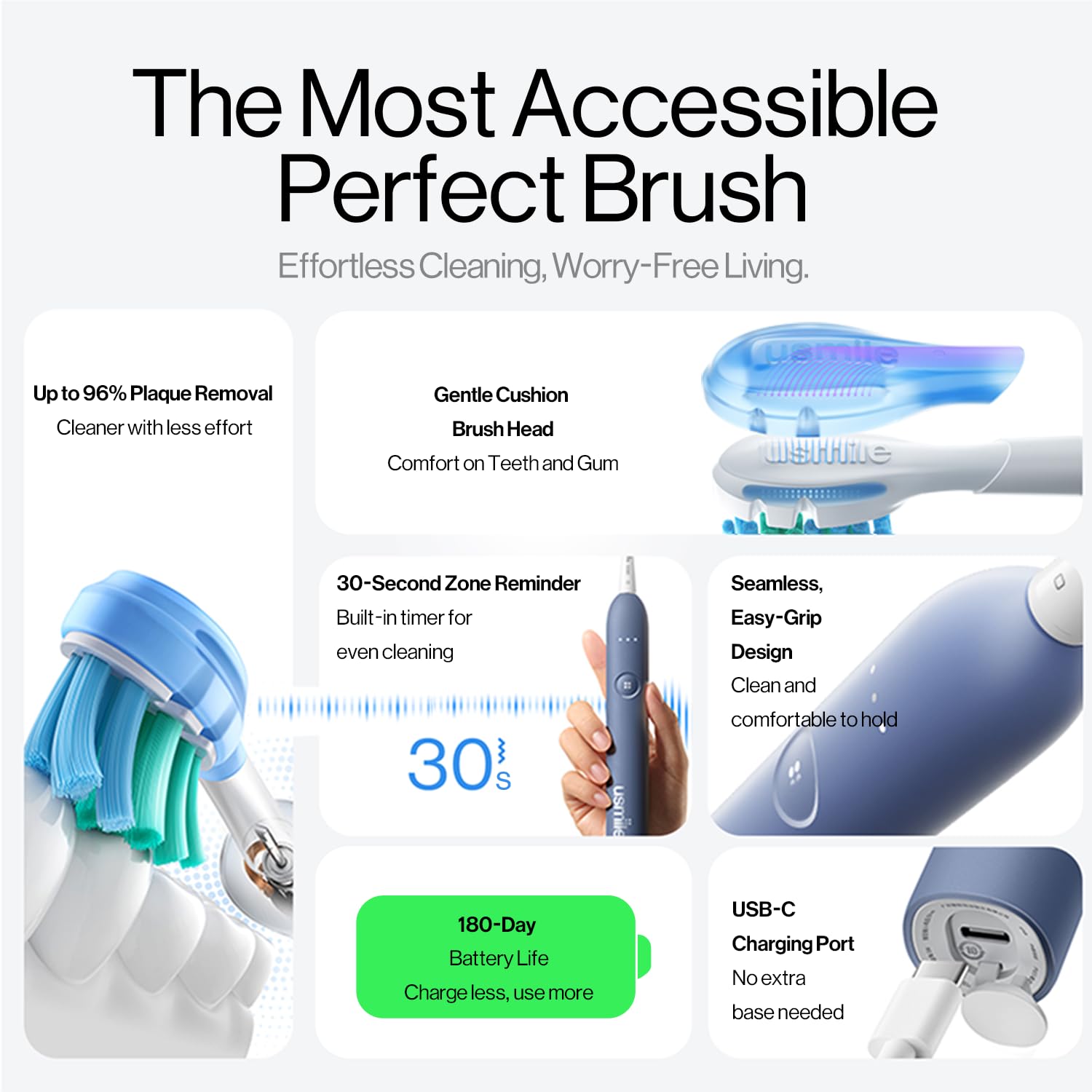 usmile P10S detalle del cabezal acolchado que protege encías sensibles