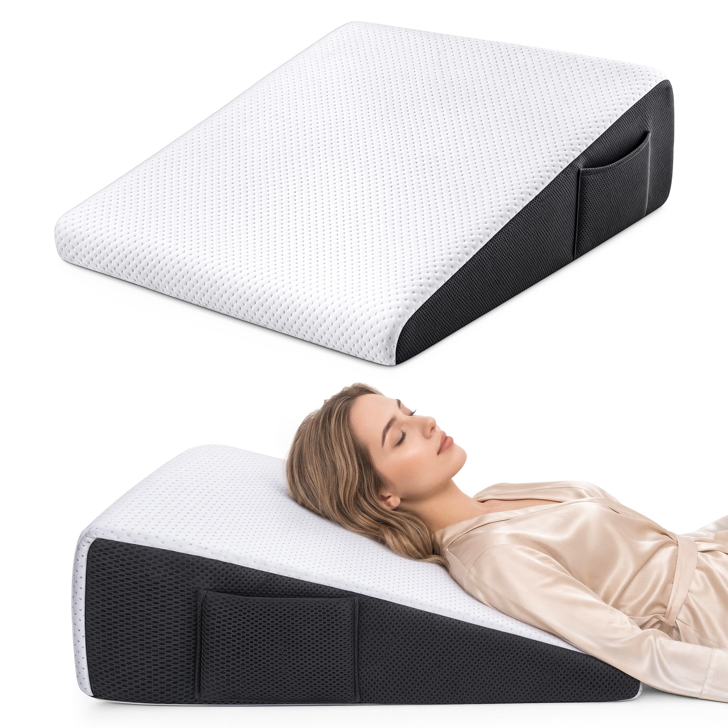 Utopia Bedding vista frontal de la almohada cuña mostrando forma triangular y soporte