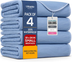 Utopia Bedding empaque frontal mostrando pack de 4 y protección contra líquidos