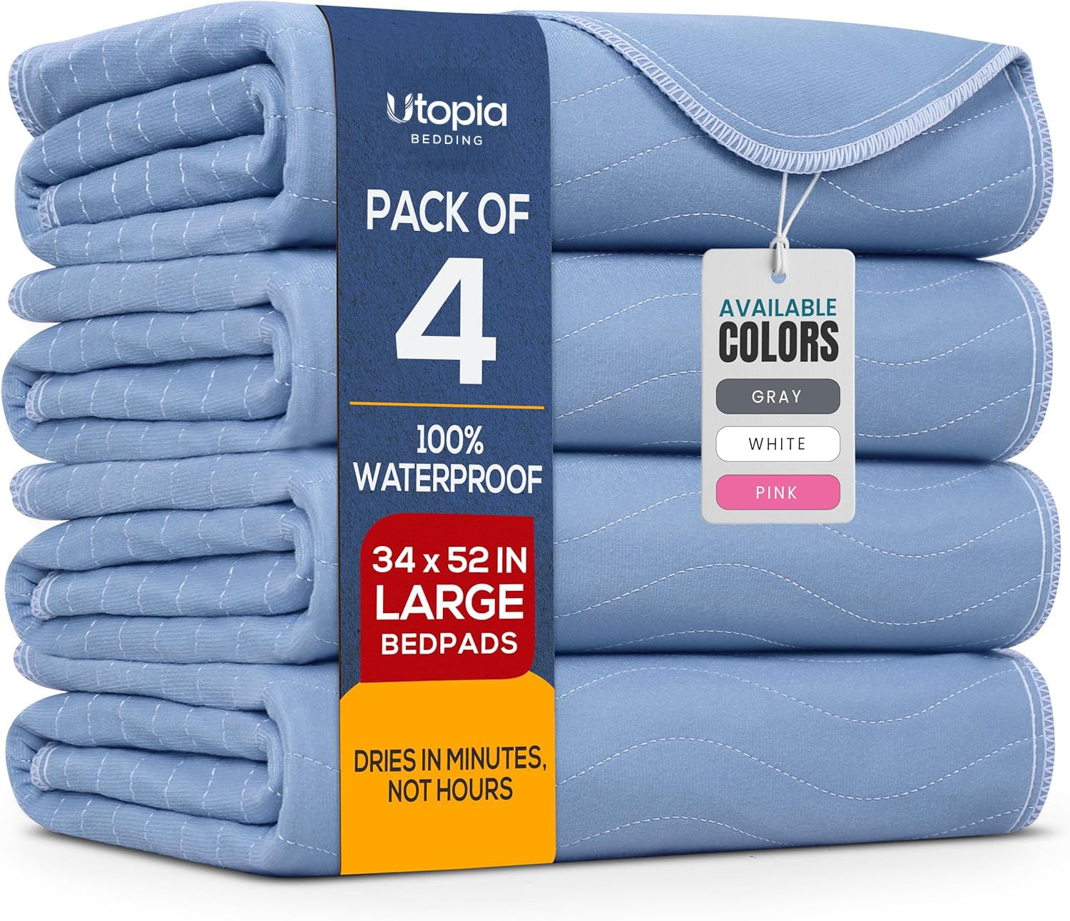Utopia Bedding vista frontal del paquete con 4 protectores, protección confiable