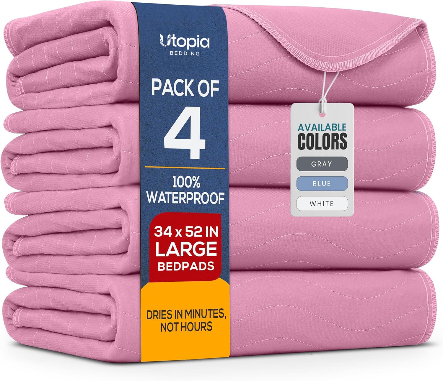 Utopia Bedding empaque frontal mostrando el pack de 4 y beneficio de protección