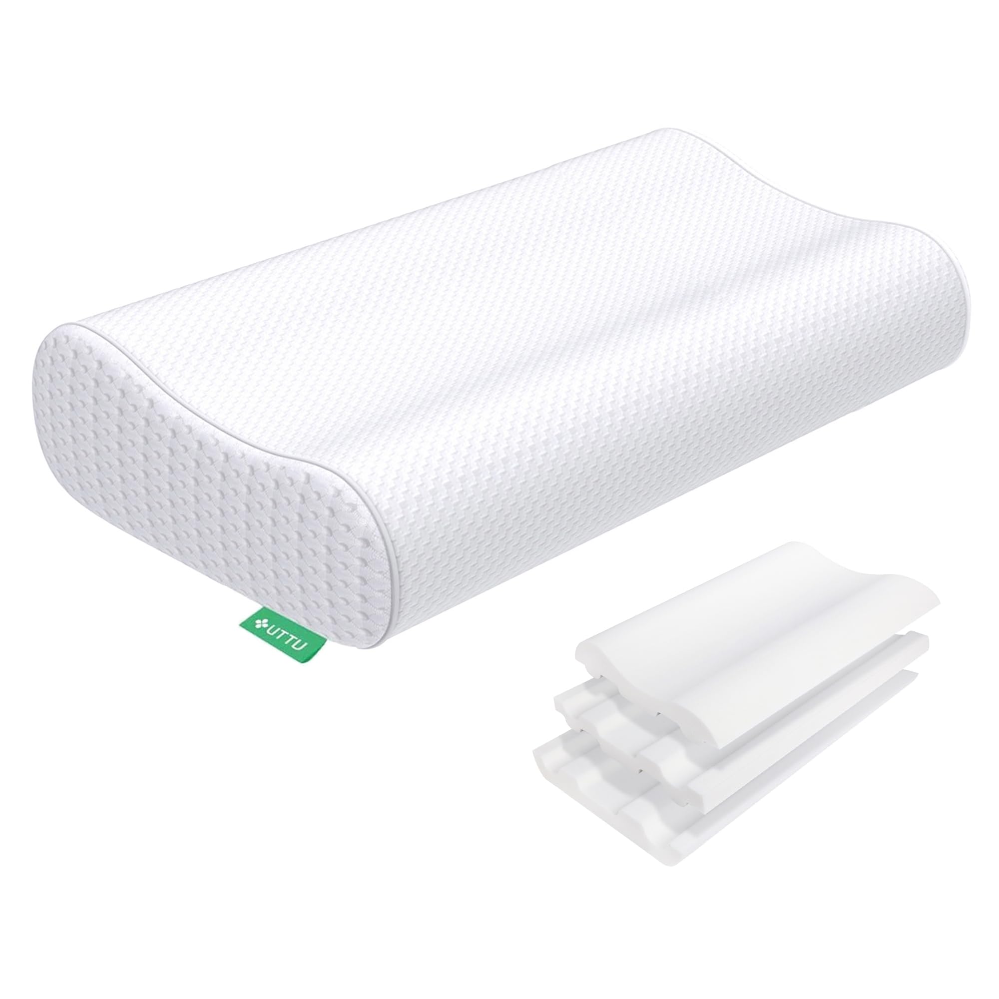 UTTU almohada frontal mostrando contorno y forma, mejora el soporte