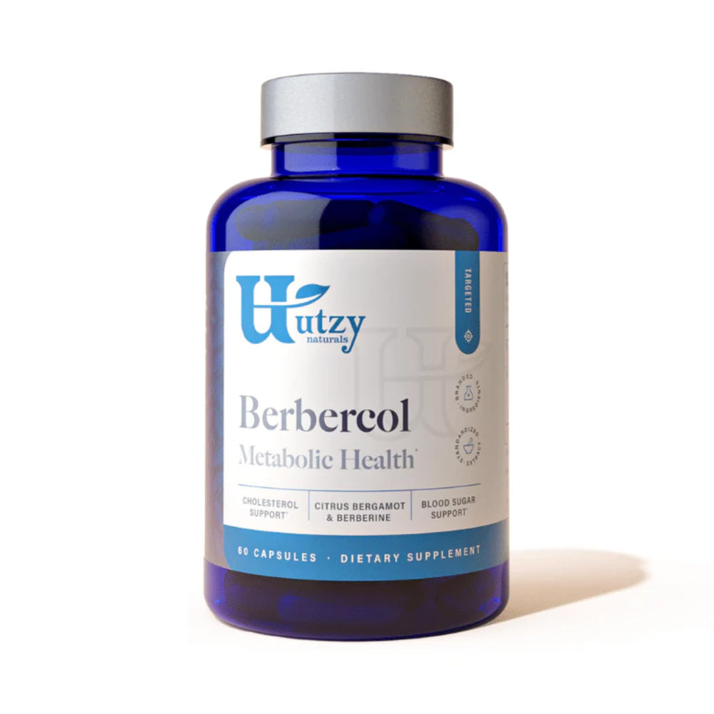 Utzy Naturals Berbercol frente del envase mostrando 60 cápsulas y beneficios