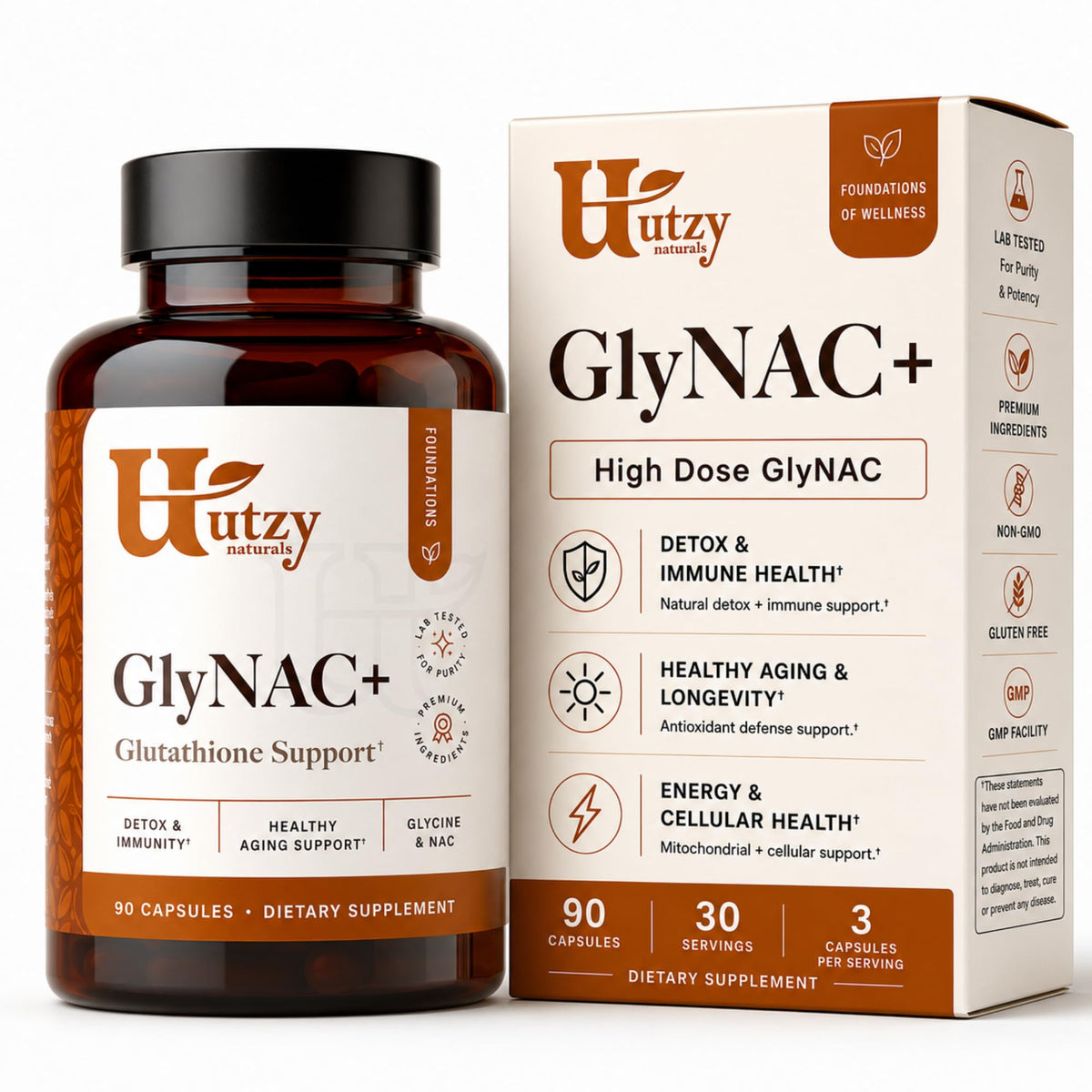 Utzy Naturals envase frontal claro mostrando la etiqueta y beneficios