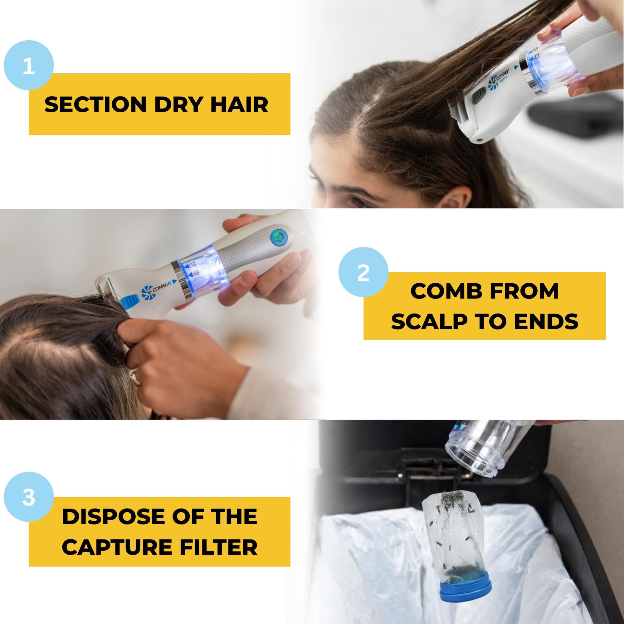 V-COMB A1 comparación de tamaño con manos para ver escala y manejo cómodo
