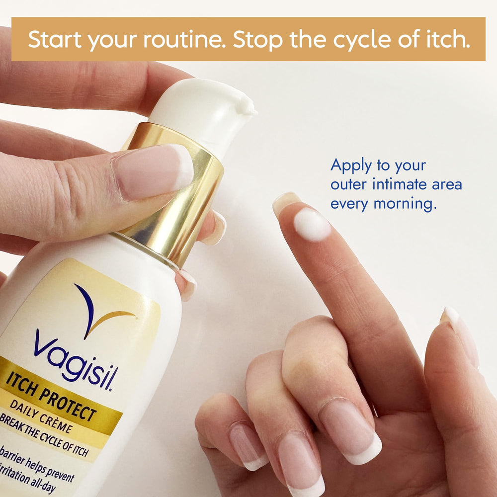 Vagisil tamaño 1 oz junto a objetos cotidianos, portátil y discreto