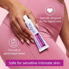 Vagisil crema sobre superficie que muestra su textura suave y no grasosa