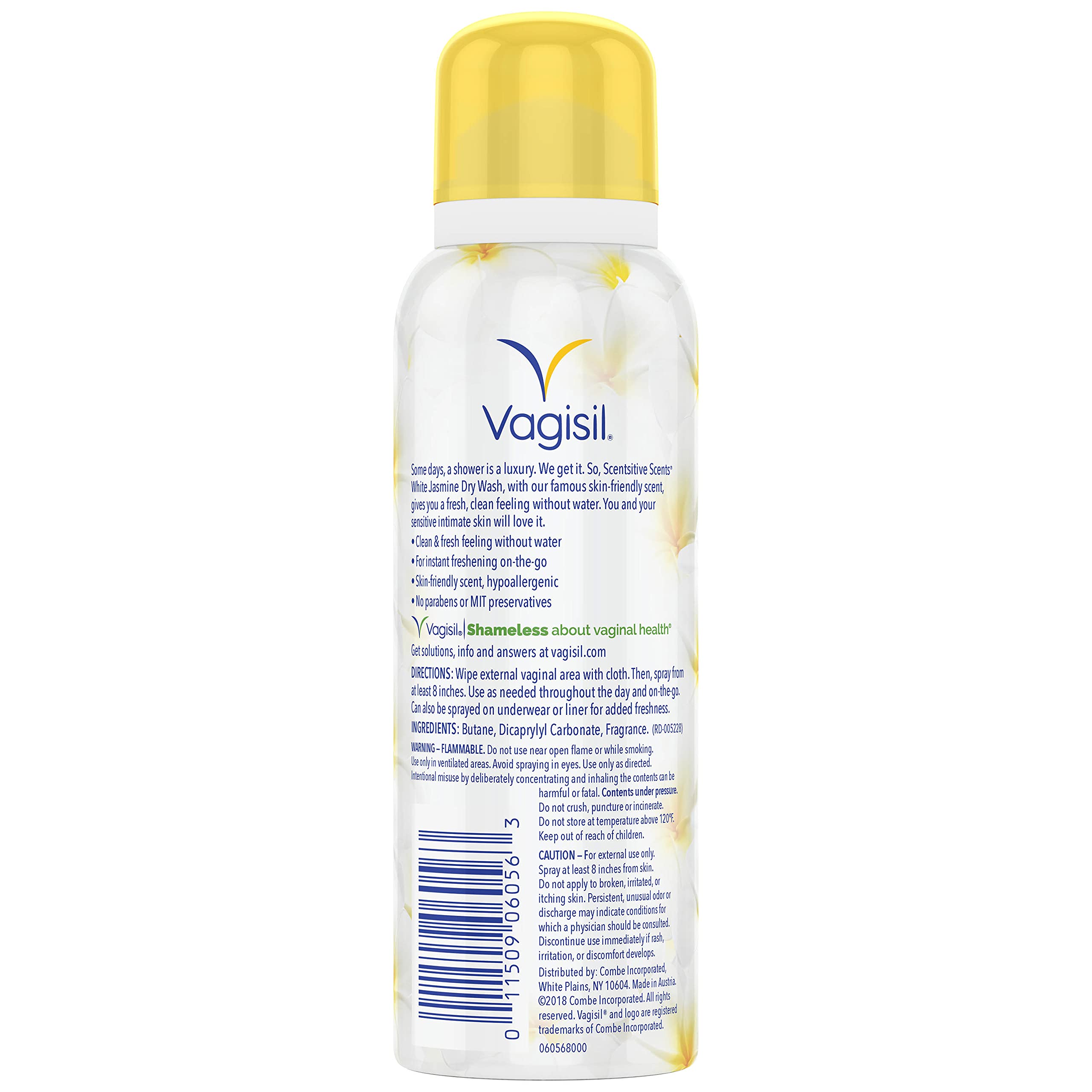 Vagisil lata en mano mostrando tamaño 2.6 oz, ideal para llevar
