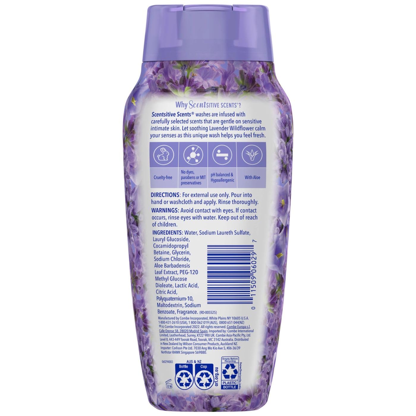Vagisil etiqueta con ingredientes y beneficios para piel sensible
