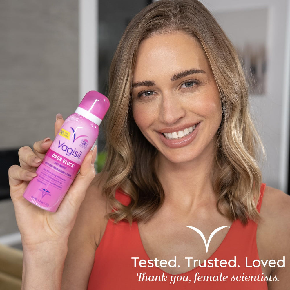 Vagisil etiqueta e ingredientes destacando fórmula Odor Block y cuidado sensible