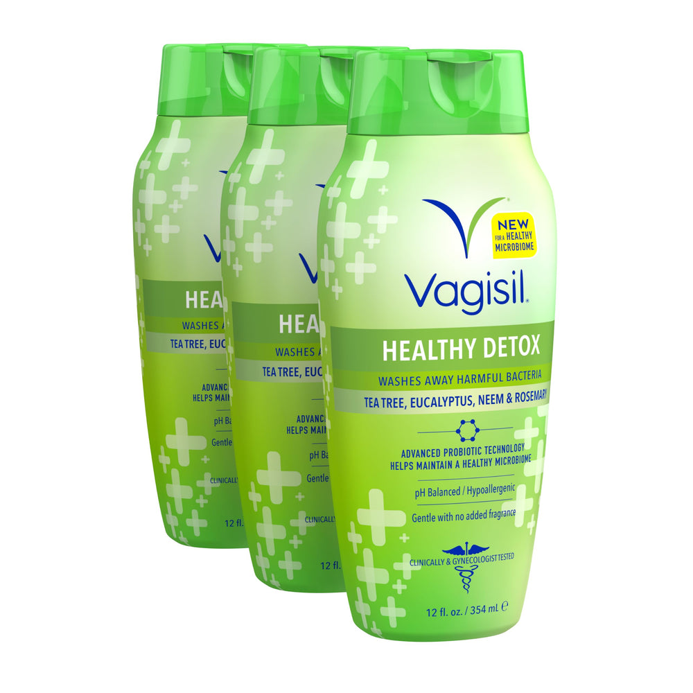 Vagisil frente del envase mostrando etiqueta y tamaño 12 fl oz como beneficio práctico