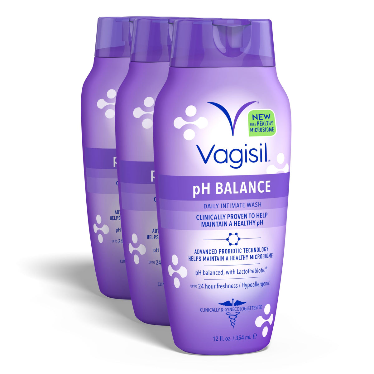 Vagisil frente pack 3 botellas mostrando la presentación y suministro confiable