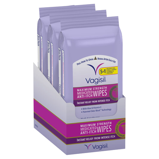Vagisil paquete frontal mostrando diseño y beneficio portabilidad