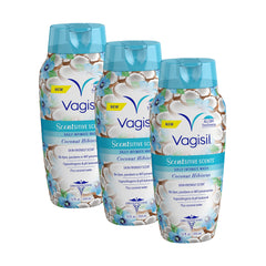 Vagisil vista frontal botella 12 fl oz que muestra empaque claro y beneficios para piel sensible