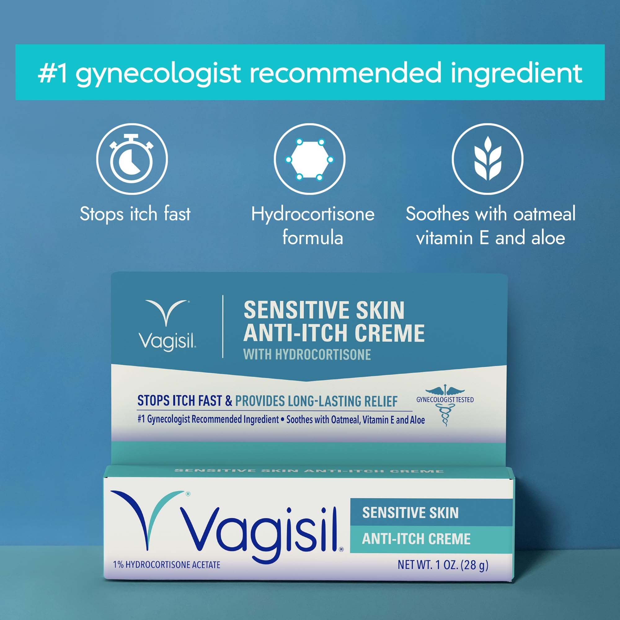Vagisil textura de crema en primer plano que muestra fórmula calmante