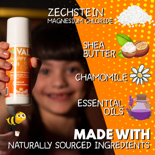 VAL Magnesium Roll-On para niños: aplicación entre hombros para favorecer la calma y la concentración.