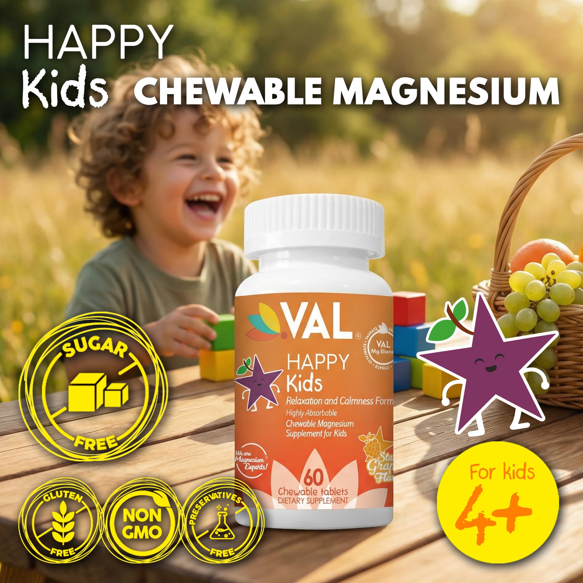 VAL varias tabletas masticables agrupadas mostrando tamaño y forma