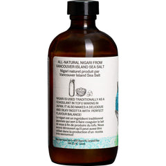 Etiqueta detallada de Vancouver Island Sea Salt nigari enfatizando pureza