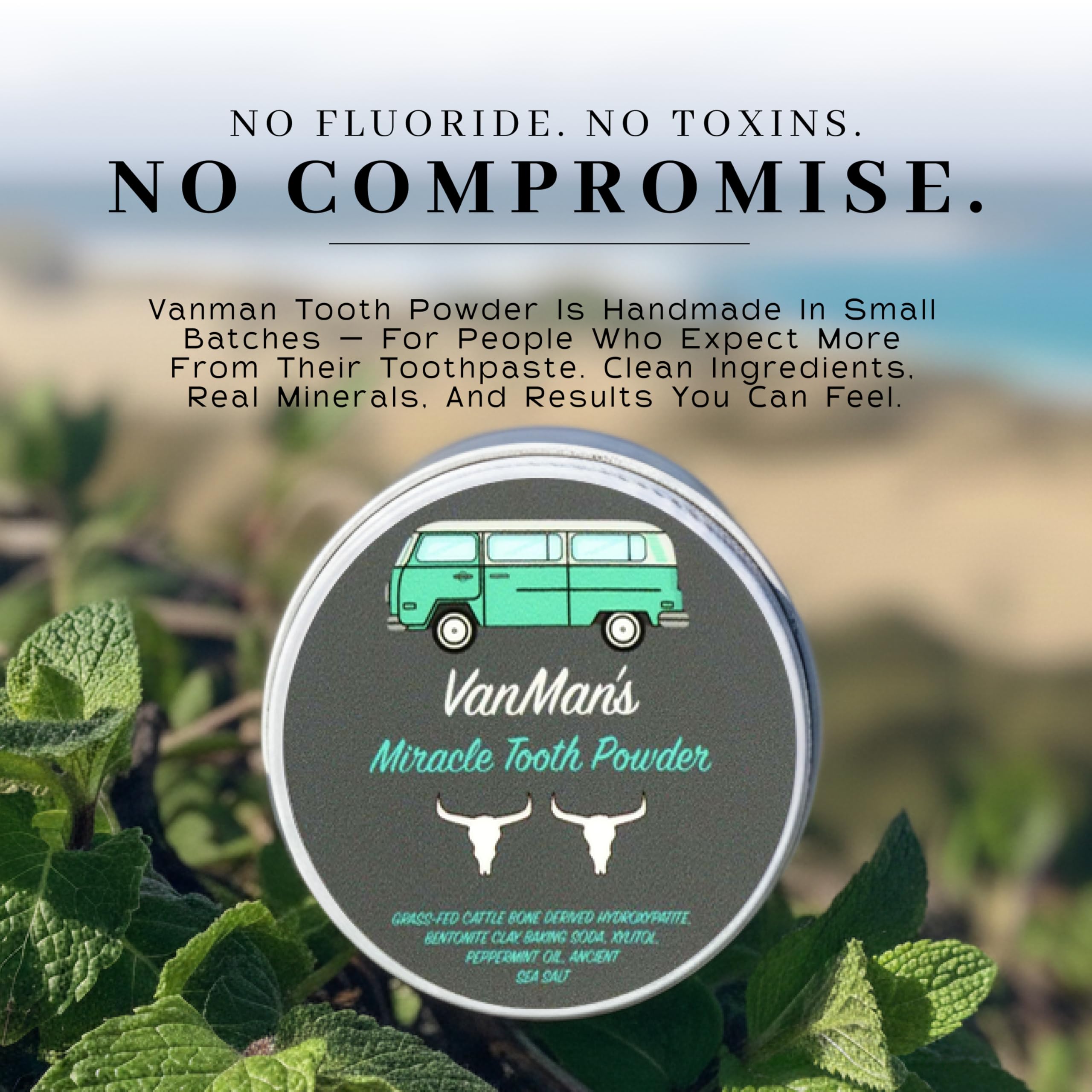 VanMan Company detalle de hidroxiapatita en polvo con foco mineral