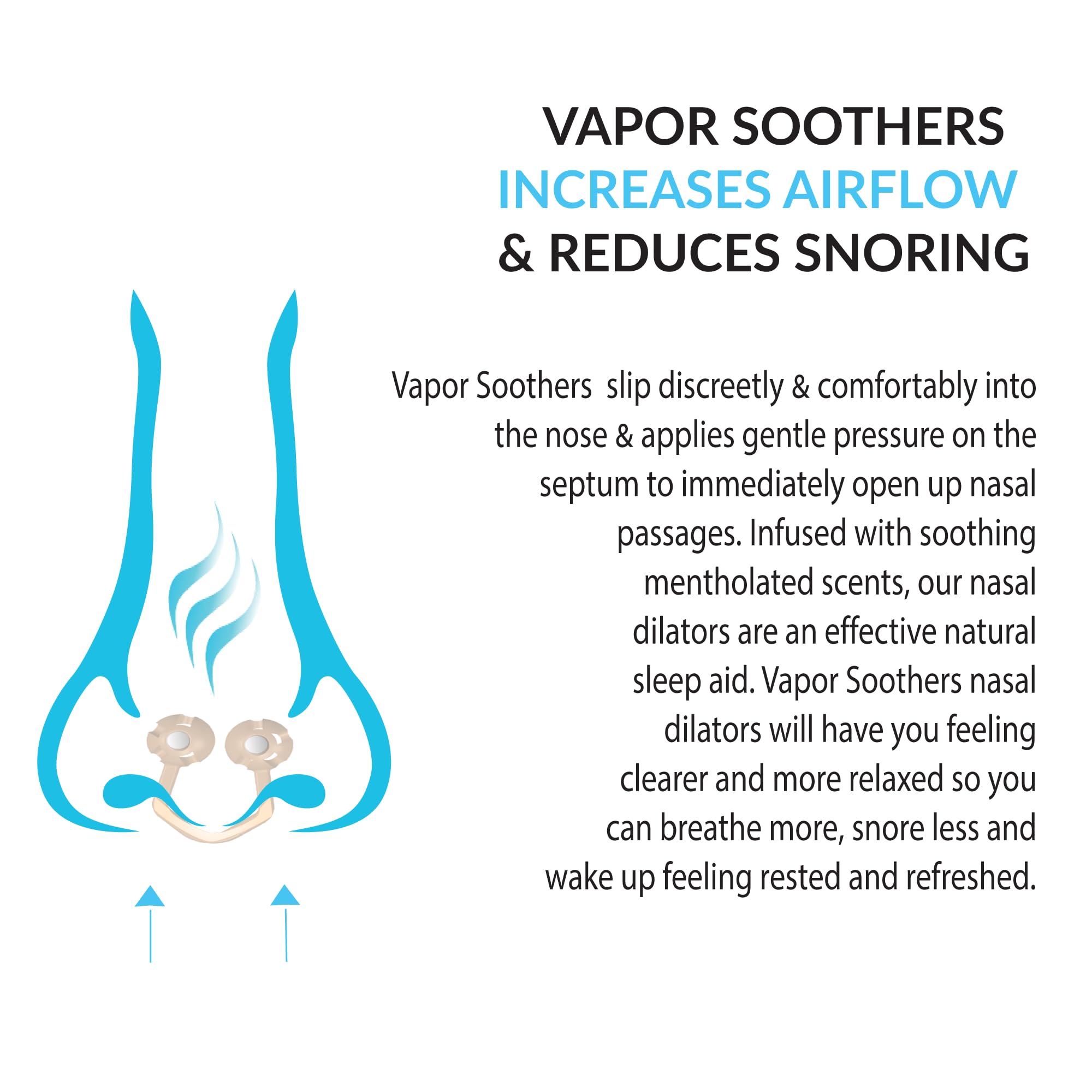 Vapor Soothers inserto nasal puesto durante el sueño para respiración más fluida