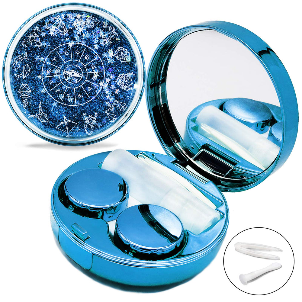 Vastsoon estuche frontal azul glitter mostrando cierre hermético y diseño atractivo