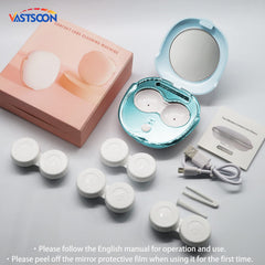 Vastsoon lentes en remojo dentro del estuche que muestran limpieza profunda y cuidado