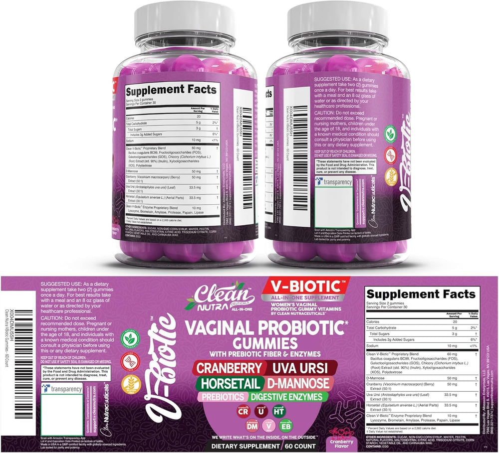 Escena de mujer usando Vbiotic Gummies en entorno relajado para bienestar diario Clean Nutraceuticals