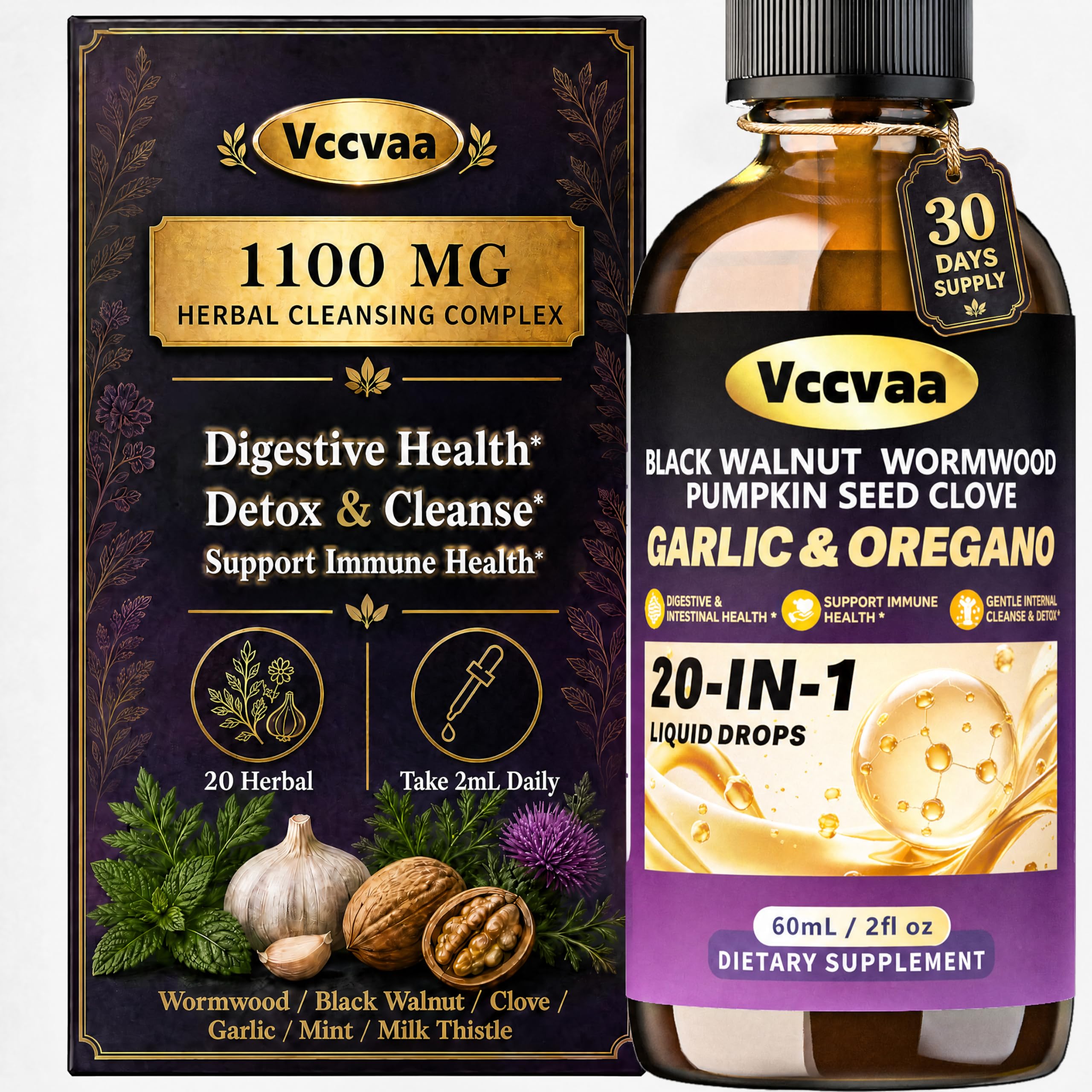 Vccvaa vista frontal del frasco de 60 mL con etiqueta clara y uso práctico