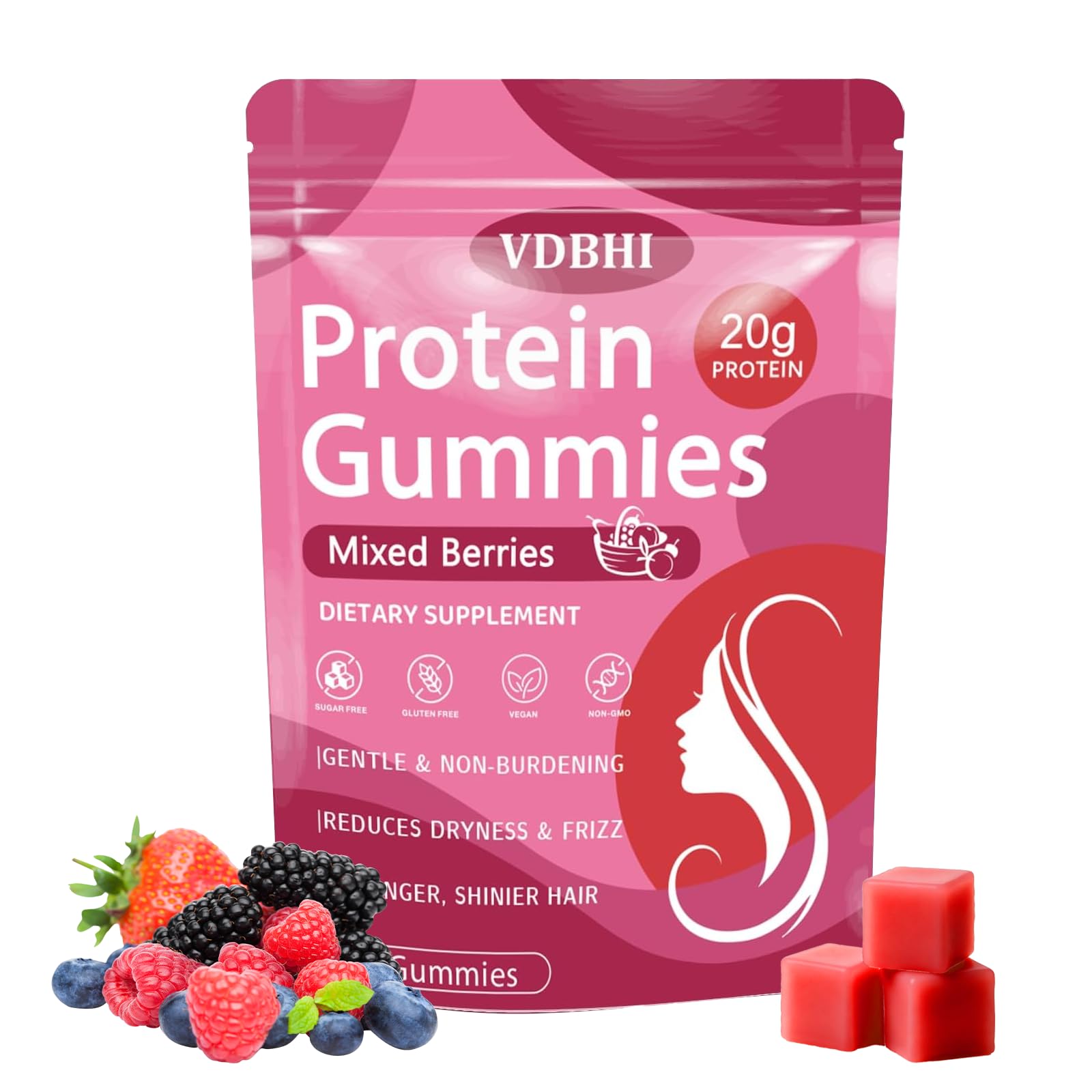 VDBHI frasco frontal que muestra 60 gomitas y conveniencia