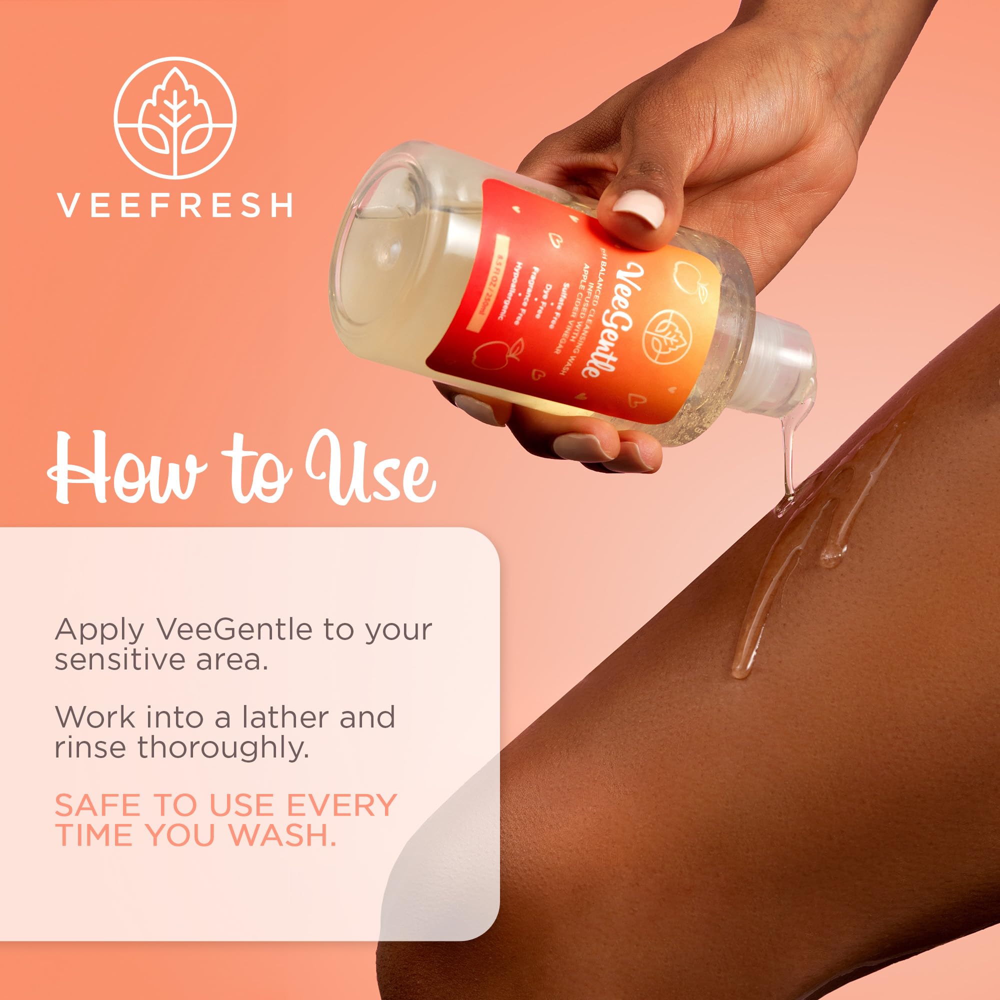 VeeFresh VeeGentle uso en la ducha demostrando limpieza íntima cómoda