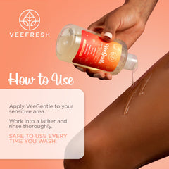 VeeFresh VeeGentle uso en la ducha demostrando limpieza íntima cómoda