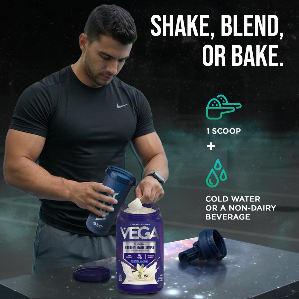 Batido Vega en un recipiente portátil ideal para llevar y recuperar energía